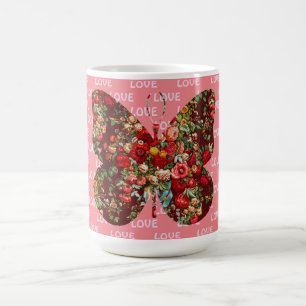 Butterfly Vintage Blommigt Kärlek Mugg Kopp