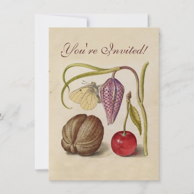 Butterfly Walnut Flower Cherry Watercolor Art Inbjudningar (Framsida)