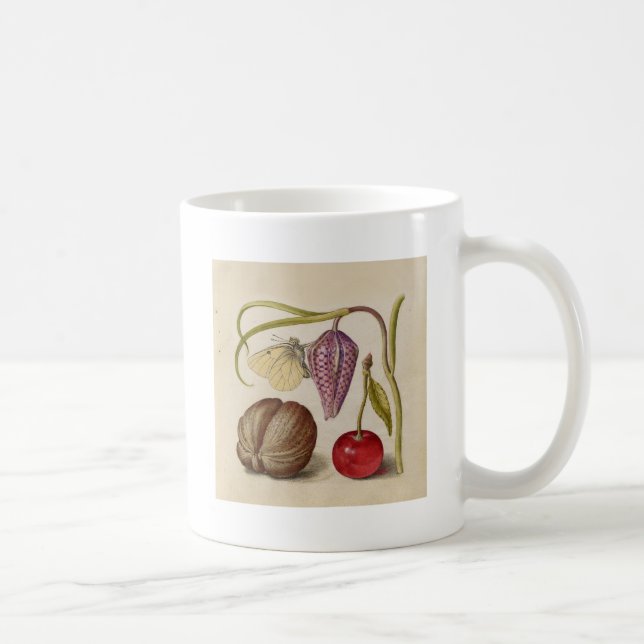 Butterfly Walnut Flower Cherry Watercolor Art Kaffemugg (Höger)