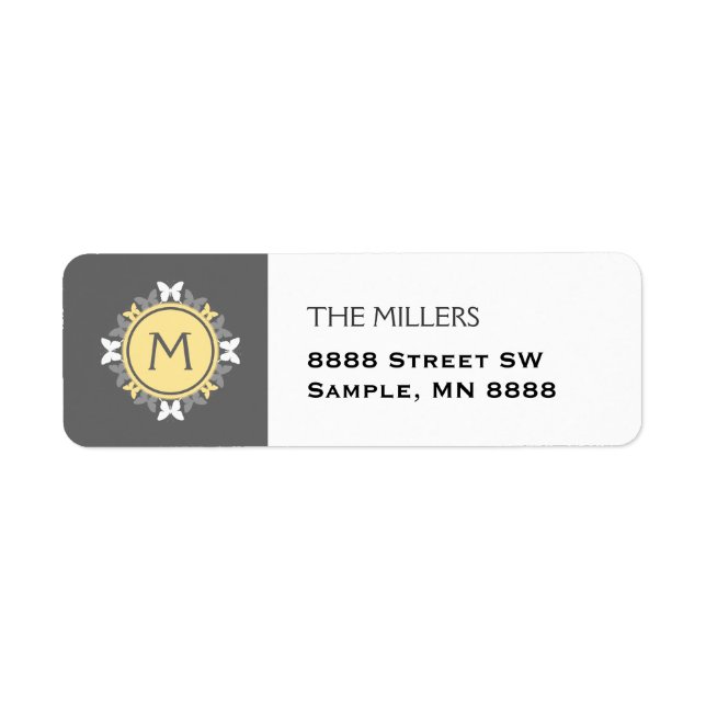 Butterfly WAN Monogram Vit Gult Grått Returadress Etikett (Framsidan)