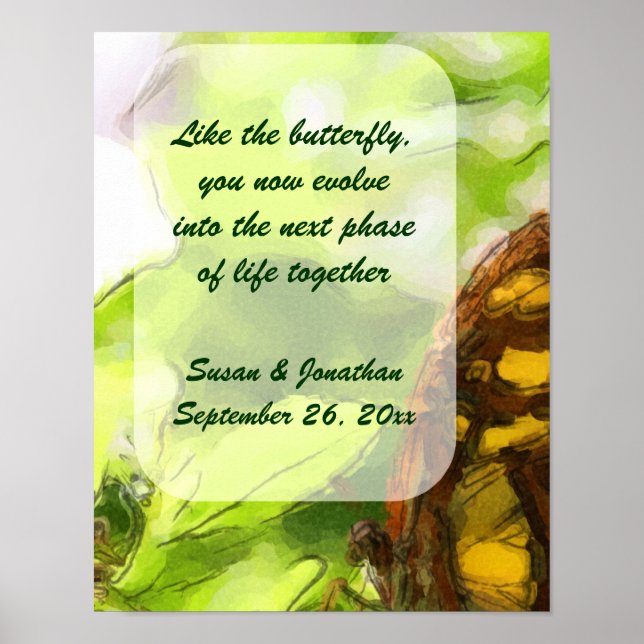 Butterfly Watercolor Art Personlig Bröllop Poster (Framsidan)