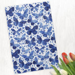 Butterfly Watercolor Blue and White Kökshandduk<br><div class="desc">Färsk,  modern och söt Indigo navy blue and white vattencolor butterfly art kökshandduk. Originalkonst av Nic Squirrell.</div>