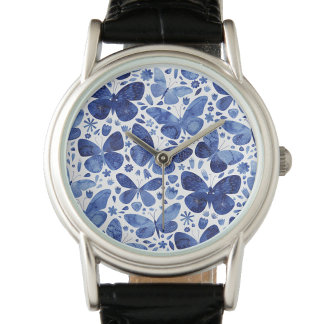 Butterfly Watercolor Blue Armbandsur