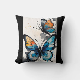 Butterfly Watercolor Blue/Black/orange/teal/glass Kudde