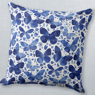 Butterfly Watercolor Blue Kudde