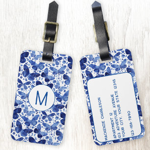Butterfly Watercolor Blue Monogram Bagagebricka
