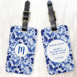 Butterfly Watercolor Blue Monogram Bagagebricka<br><div class="desc">Indigo-blå och vit vattenfärgsfjäril-målning för att få dina resväskor att framträda ur folkmassan. Originalkonst av Nic Squirrell. Ändra inledande monogramsinformation och kontaktinformation på baksidan för att anpassa.</div>