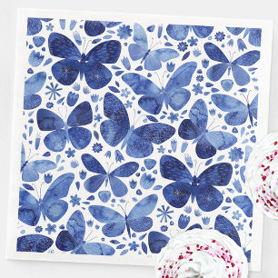 Butterfly Watercolor Blue och White Mönster Pappersservett