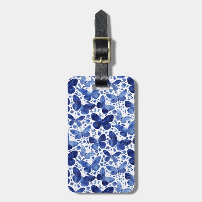 Butterfly Watercolor Blue-Personlig Bagagebricka (Vertikal Framsida)