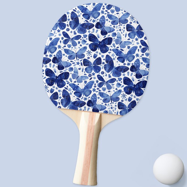 Butterfly Watercolor Blue Pingisracket (Watercolor butterfly pattern blue and white ping pong paddle)