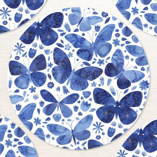 Butterfly Watercolor Blue Runt Klistermärke