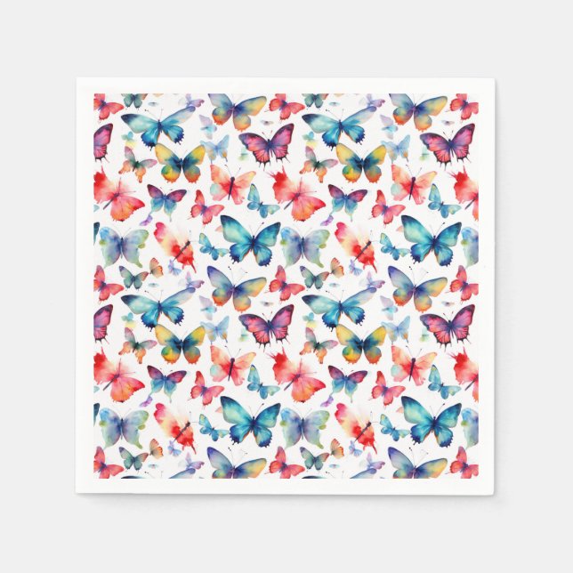 Butterfly Watercolor Colorful Summer Pattern Pappersservett (Framsidan)