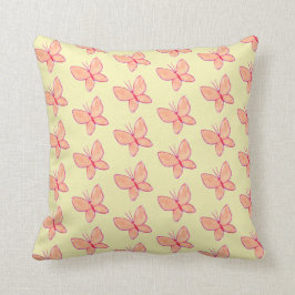 Butterfly Watercolor Coral Rosa Gult Kudde