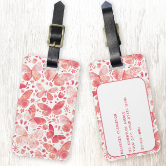 Butterfly Watercolor Coral Rosa Personlig Bagagebricka