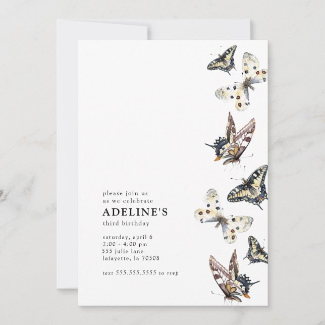Butterfly Watercolor Födelsedagsfest inbjudan (Framsida)