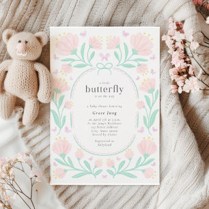 Butterfly Watercolor Girl Baby Shower Inbjudningar