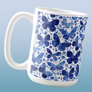 Butterfly Watercolor Indigo Blue Kaffemugg