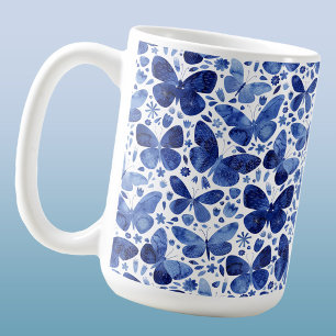 Butterfly Watercolor Indigo Blue Kaffemugg