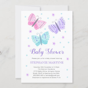 Butterfly Watercolor Lila Aqua Baby Shower Inbjudningar