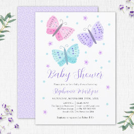 Butterfly Watercolor Lila Aqua Baby Shower Inbjudningar