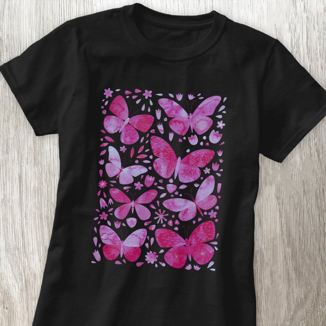 Butterfly Watercolor Magenta Rosa T-Shirt (Magenta pink watercolor butterfly art t-shirt)