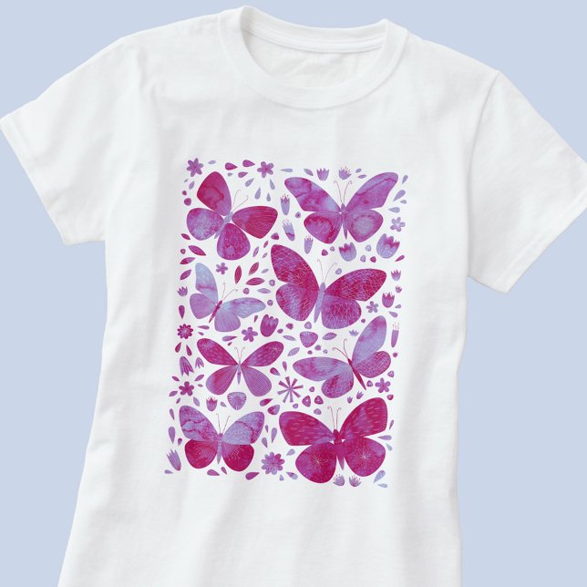 Butterfly Watercolor Magenta Rosa T-Shirt (Magenta hot pink watercolor butterfly t-shirt)