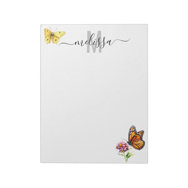 Butterfly Watercolor Monogram Namn Anteckningsbloc Anteckningsblock (Roterad)