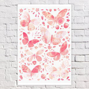 Butterfly Watercolor Peach Coral Rosa Canvastryck