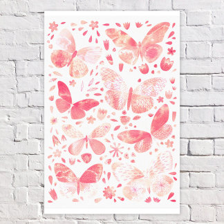 Butterfly Watercolor Peach Coral Rosa Canvastryck