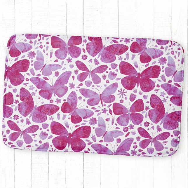 Butterfly Watercolor Rosa Badrumsmatta (Magenta pink watercolor butterfly bath mat)