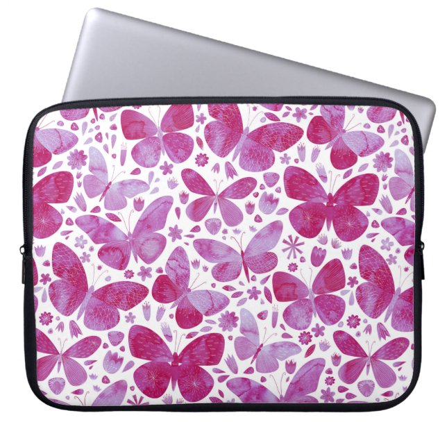 Butterfly Watercolor Rosa Laptop sleeve (Framsidan)