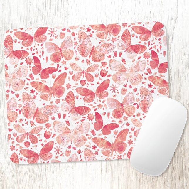 Butterfly Watercolor Rosa Musmatta (Coral blush pink butterfly watercolor pattern  art mousemat)