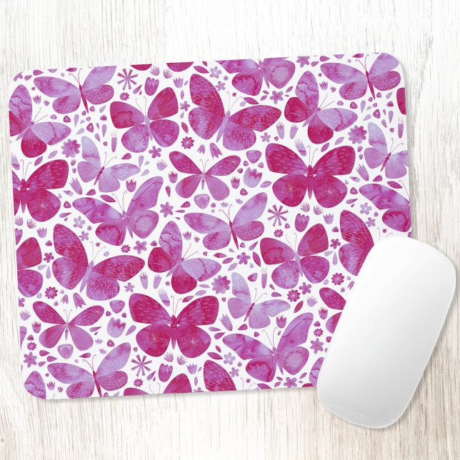 Butterfly Watercolor Rosa Musmatta (Pink watercolor butterfly pattern  art mousemat)