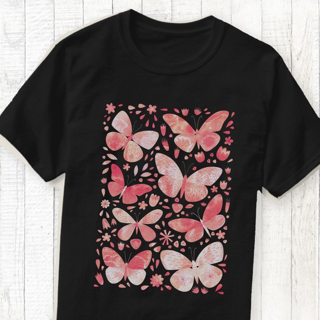 Butterfly Watercolor  Rosa T-Shirt (Blush pink watercolor butterfly art T-shirt)