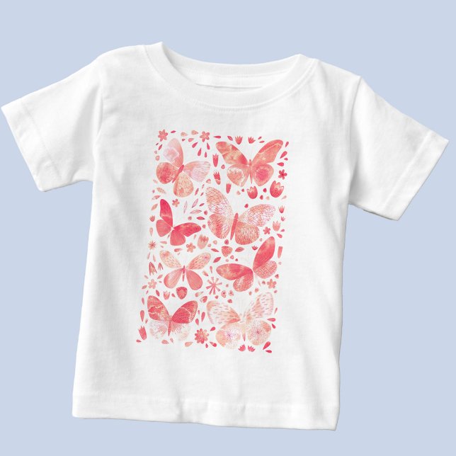 Butterfly Watercolor Rosa T Shirt (Peach coral blush pink watercolor butterfly baby t-shirt)