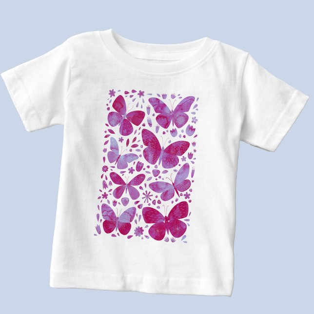 Butterfly Watercolor Rosa T Shirt (Magenta pink watercolor butterfly baby t-shirt)