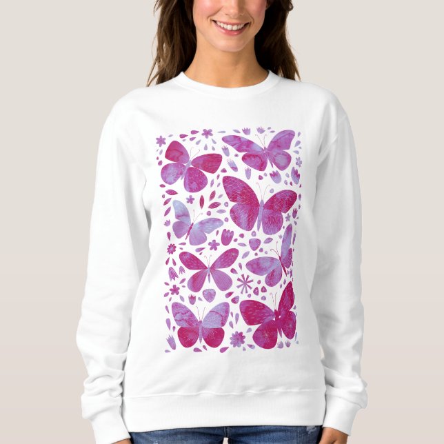Butterfly Watercolor Rosa T Shirt (Framsida)