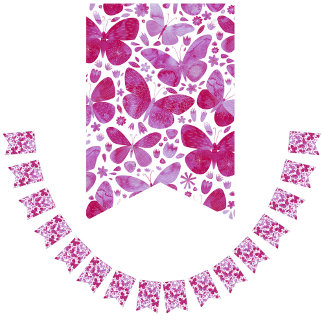 Butterfly Watercolor Shock rosa Bunting Flaggor