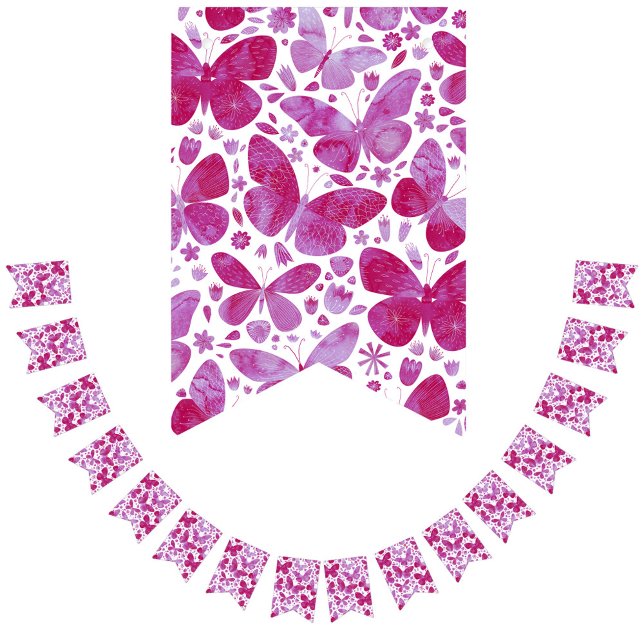 Butterfly Watercolor Shock rosa Bunting Flaggor (Hot magenta pink butterfly pattern bunting pennant flag party decor)