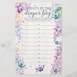 Butterfly What's in the Diaper Bag Shower Game