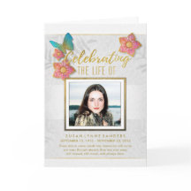 Butterfly White Guld Grått Memorial Service Inbjud