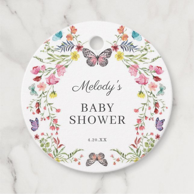 Butterfly WildblomBaby Shower Gåvor Etiketter (Framsida)