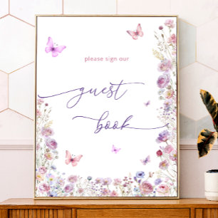 Butterfly WildblommBaby Shower Guest Bok-tecken Poster