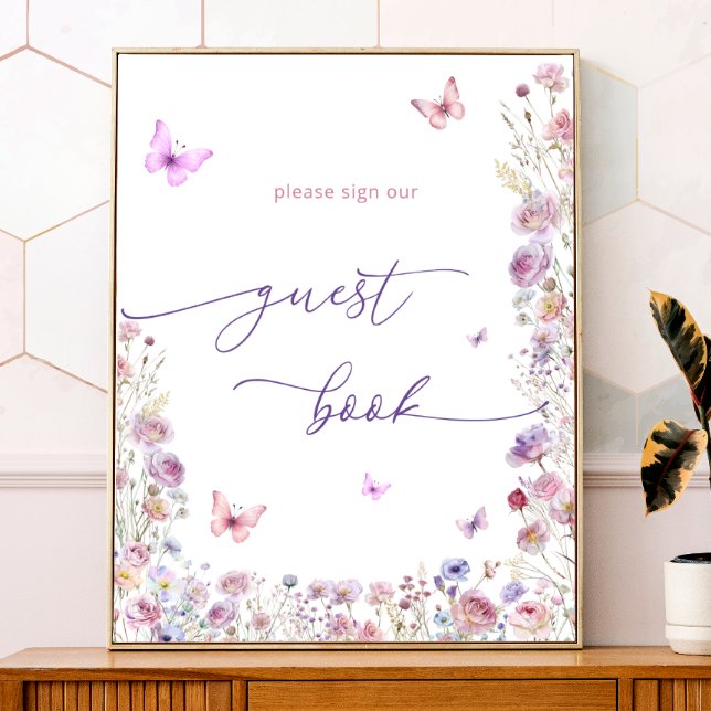 Butterfly WildblommBaby Shower Guest Bok-tecken Poster (Skapare uppladdad)