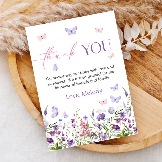 Butterfly Wildblomme Baby Shower - tack för ditt k Kort (Butterfly Wildflower Baby Shower Thank You Card)