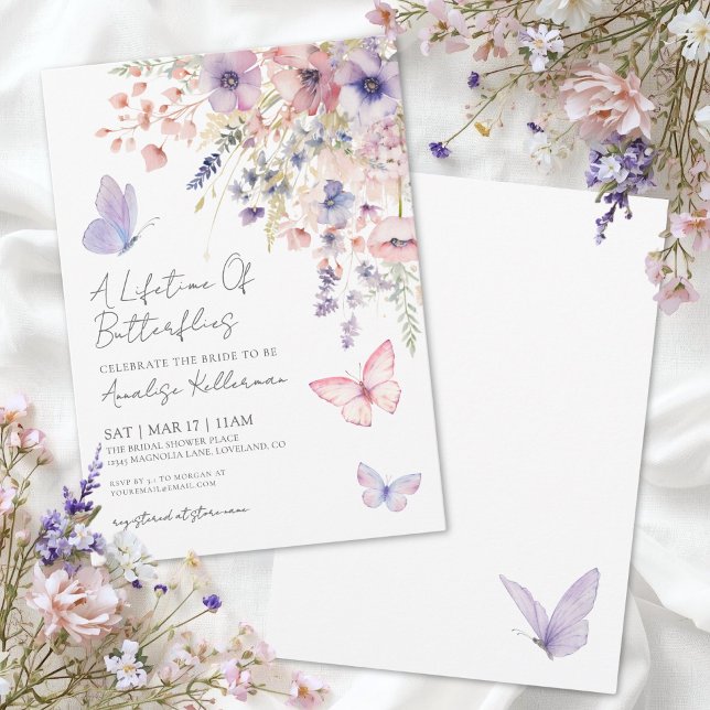 Butterfly WildblomMöhippa Inbjudningar (Butterfly Wildflower Bridal Shower Invitation)
