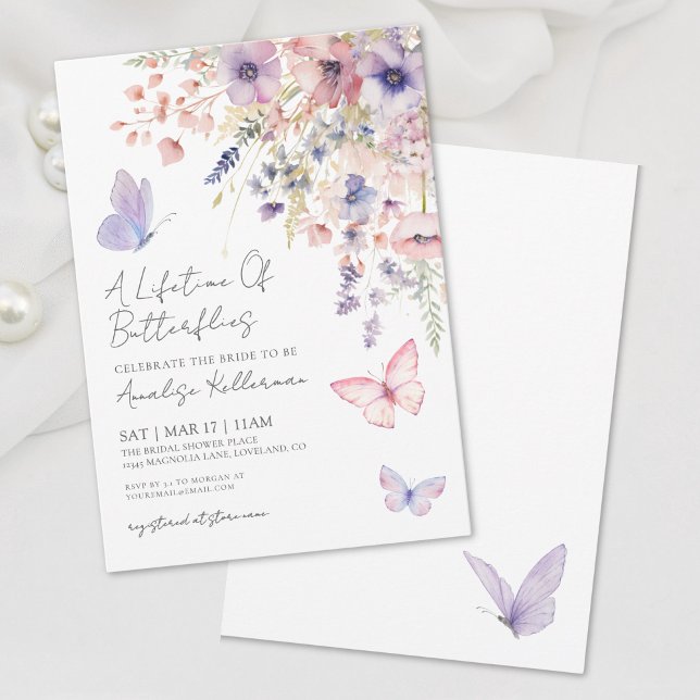Butterfly WildblomMöhippa Inbjudningar (Lifetime Of Butterflies Wildflower Bridal Shower Invitation)