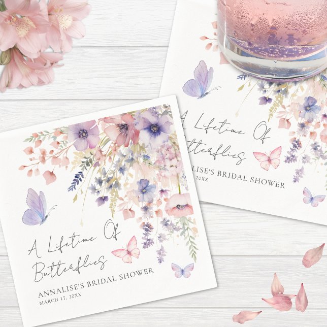 Butterfly WildblomMöhippa Pappersservett (Butterfly Wildflower Bridal Shower Napkins)