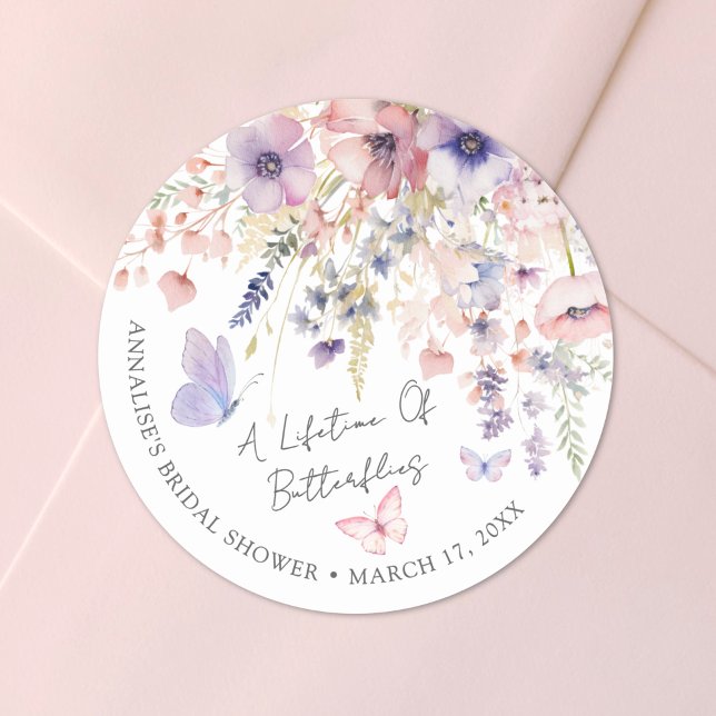 Butterfly WildblomMöhippa Runt Klistermärke (Butterfly Wildflower Bridal Shower Classic Round Sticker )