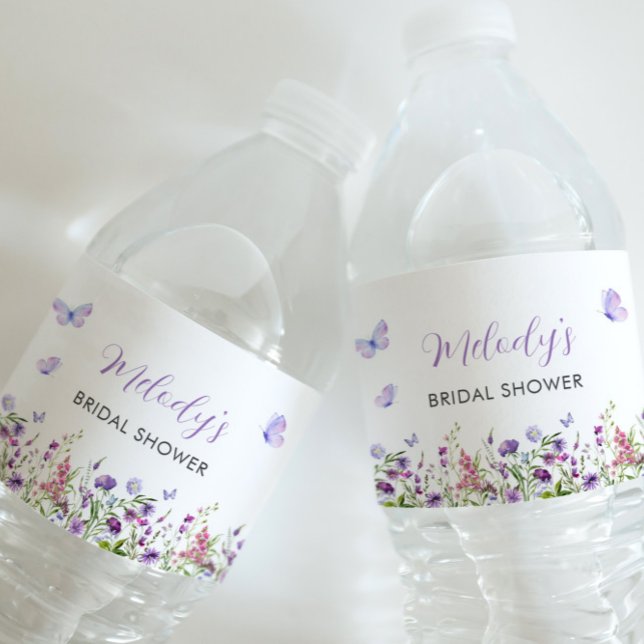 Butterfly WildblomMöhippa Vattenflaskor Etikett (Butterfly Wildflower Bridal Shower Water Bottle Label)